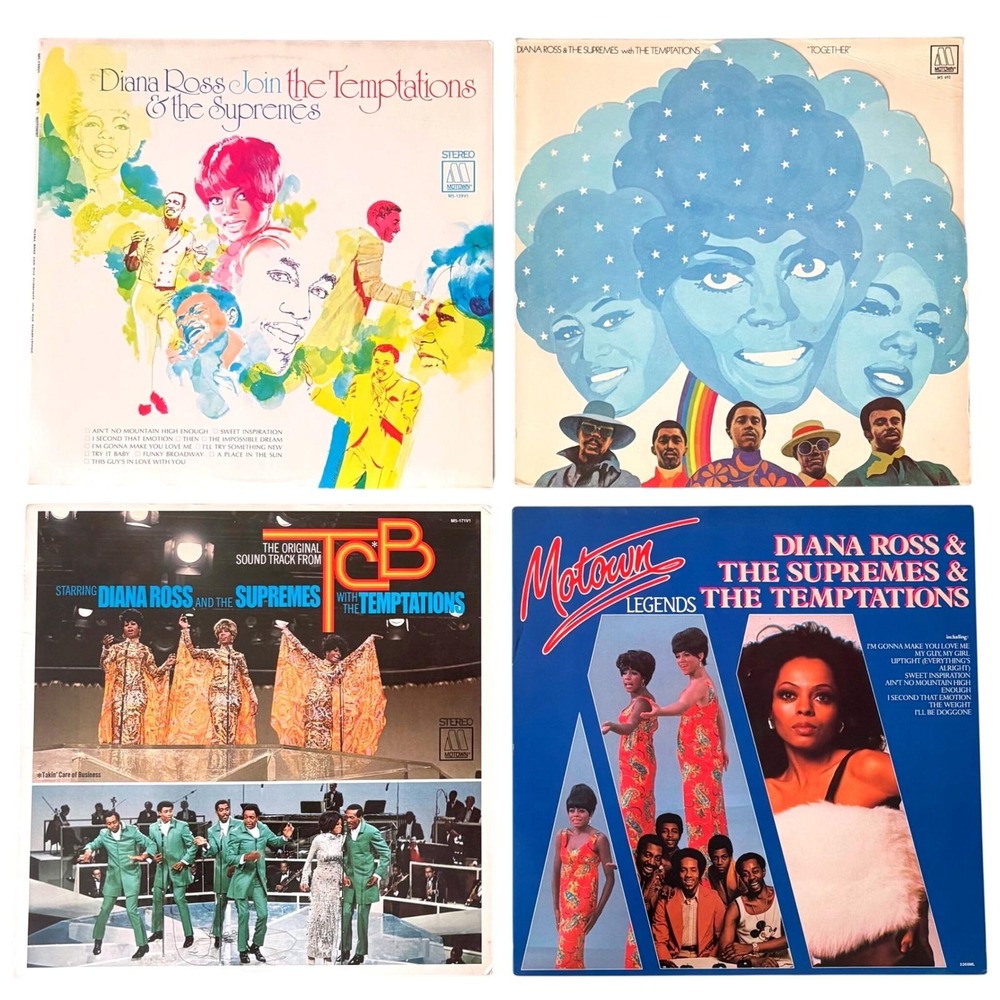 Diana Ross Supremes Temptations 4 Vinyl LP Lot Together TCB Motown Legends